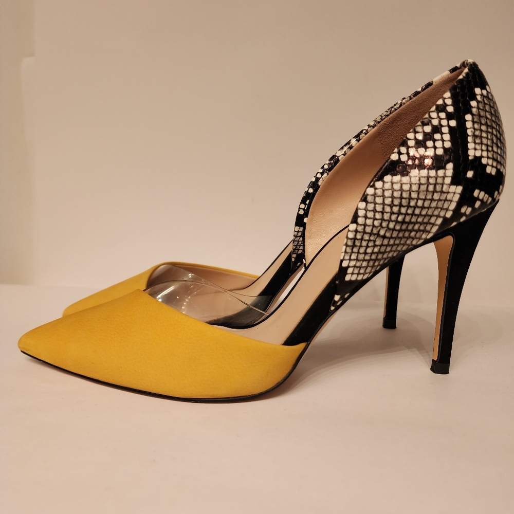 ALDO Serpent Pointed Toe Yellow and Black Pump Heels Size 7.5 - Picture 8 of 12
